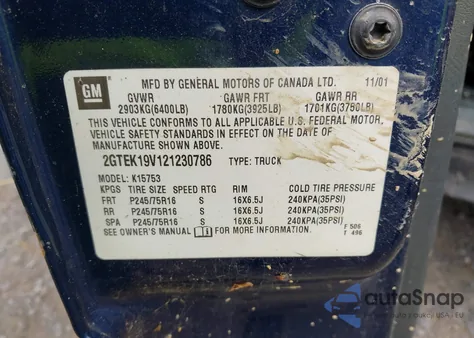 2002 GMC Sierra 1500 Sle z USA, uszkodzony, nr VIN 2GTEK19V121230786